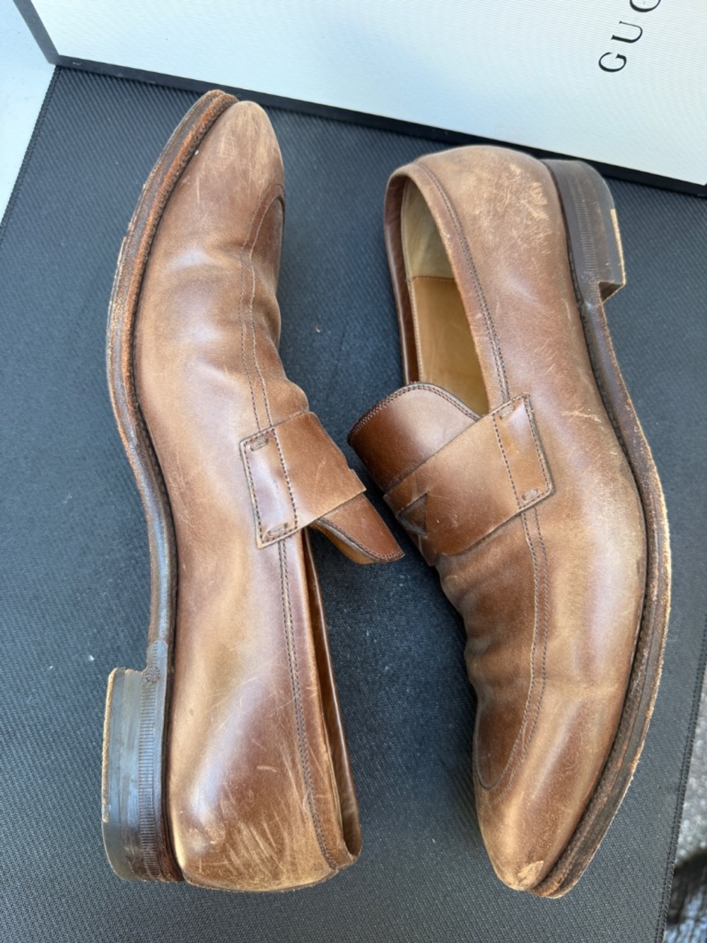 Gucci Brown Leather Diamante Penny Loafers Men’s 10.5 Made in Italy
